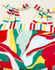 Abstract Stripe Patchwork Tie Strap Maxi Dress