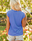 Stripe Ribbed Cap Sleeve Round Neck T-Shirt
