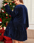Plus Size Textured Velvet Buttoned Tiered Dress