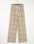 Leopard Drawstring Elastic Waist Straight Leg Pants