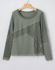 Miriam Ribbed Lace Patchwork Long Sleeve Top