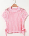 Hollow-out Crochet Tie Side Short Sleeve Sweater