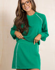 Patchwork Contrast Piping Pullover and Mini Skirt Set