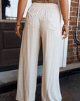 Solid Buttoned Drawstring Waist Pleated Wide Leg Pants
