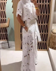 Crochet Floral Lace Button-down shirts & wide leg pant set