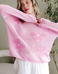 Floral Hollowed Knit Drop Shoulder Pullover Sweater