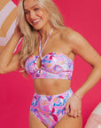 Floral Halter Top & High Waist Bikini Set
