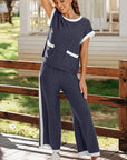 Colorblock Pocket Shirt & Wide Leg Pants Set
