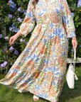 Plus Size Floral 3/4 Sleeve Tiered Dress