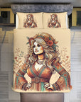 Boho Dolly Guitar Design 3-Piece Bedding Set (1 Duvet Cover + 2 Pillow Shams) – 102"×90"