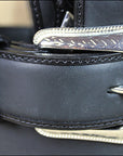 44 Inch 3D Black Mens Western Fashion Leather Belt Removable Buckle