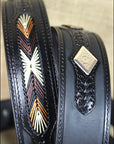40 Inch 3D Black Mens Western Fashion Leather Belt Removable Buckle