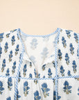 Floral Puff Sleeve Tied Neck Pocketed Mini Dress
