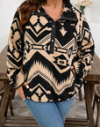 Plus Size Western Aztec Fleece Half Button Sweatshirt