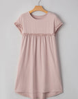 Solid Frilled Trim Short Sleeve Mini Dress