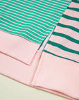 Green Stripe Color Block Exposed Seam Side Slit Plus Size Sweatshirt