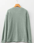 Solid Ribbed Knit Drop Shoulder Henley Top