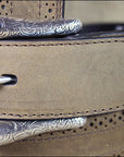 Western Laether Belt Men Ariat Brown Distressed Perf Edge 32-46 In