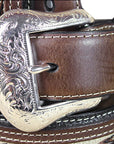 Western Fabric Inset Belt Men Black Brown Leather 32-46 Ines