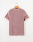 Eyelet Textured Half-Button Short Sleeve Blouse