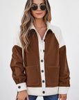 Colorblock Fleece Patchwork Button Down Shacket