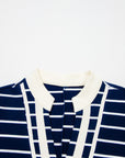 Stripe Stand Collar V-Neck Dolman Sleeve Top