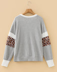 Colorblock Leopard Patchwork Ribbed Knit Top