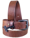 3D Brown Mens Basic Leather Belt Removable Brass Buckle