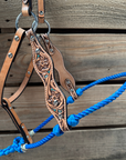 Blue Floral Tooled Lariat & Leather Combo Halter