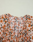 Floral Smocked V-Neck Bubble Sleeve Babydoll Dress