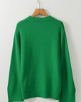 Solid Textured Knit Split Cuff Drop Shoulder Sweater