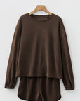 Solid Textured Knit Pullover and Shorts Set