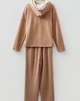 Solid Corduroy Lace Hoodie and Pants Set