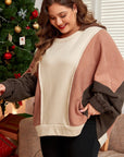 Brown Exposed Seam Colorblock Plus Size Hoodie