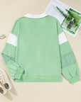 Plus Size Colorblock Stripe Patchwork Collared V-Neck Sweatshirt