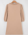 Solid Braided Trim Puff Sleeve Dress
