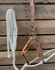 White Floral Tooled Lariat & Leather Combo Halter