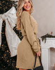 Pearl Embellished Keyhole Ribbed Sweater Dress