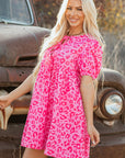 Leopard Puff Sleeve Tie-Front Mini Dress