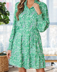 Paisley Button-Front Tied Waist Mini Dress