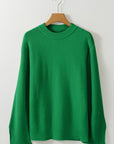 Solid Textured Knit Split Cuff Drop Shoulder Sweater