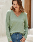 Solid V-Neck Long Sleeve Knit Top