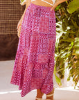 Paisley Ruffle Tiered Pocketed Maxi Skirt