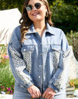 Plus Size Leopard Patchwork Denim Jacket