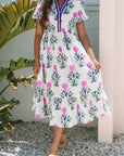 Floral Puff Sleeve V-Neck Maxi Dress