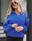 Collared Snap Button Exposed Seam Sweatshirt