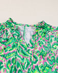 Abstract Ruffle Trim Tied Neck Tank Top