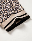 Leopard Half Zip Stripe Trim Short Sleeve Top