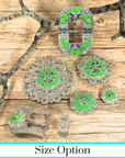 Bright Silver Neon Green - AB Crystal Conchos - Sizes from 1"- 3" and Buckles