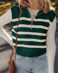 Stripe Ribbed Half-Zip Collar Sleeveless Sweater